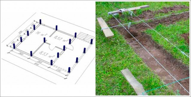 Разметка фундамента дома