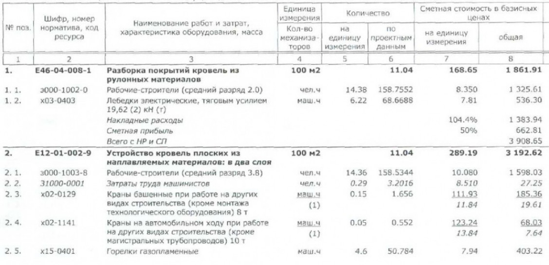 Смета на ремонт кровли